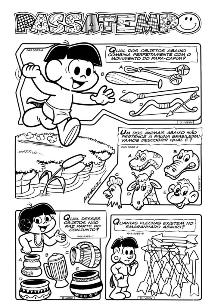 Passatempo Turma da Mônica povos Indígenas para imprimir