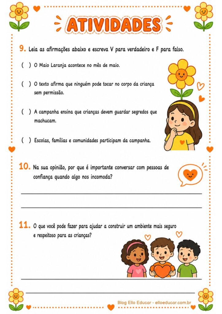 Atividades sobre Maio Laranja para 5° ano