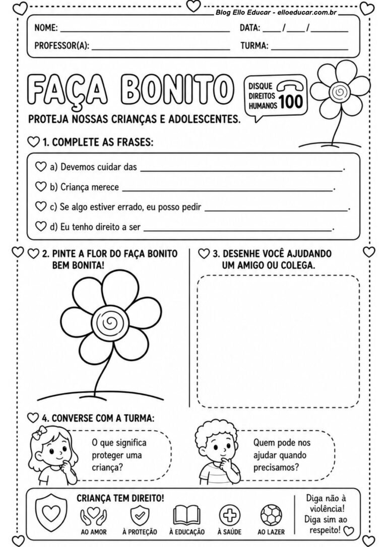 Atividade Faça Bonito para imprimir: PDF grátis para 1° e 2° ano