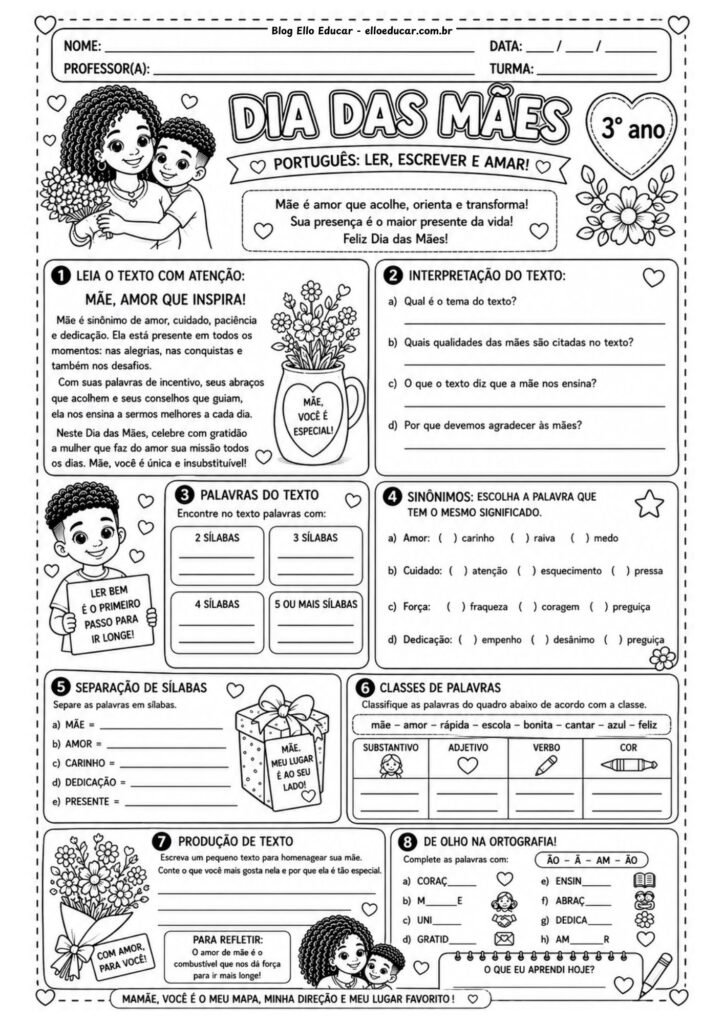 Atividades Dia das Mães 3° ano