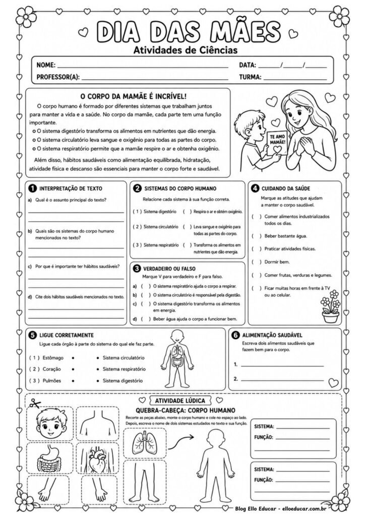 Atividades Dia das Mães 4° ano