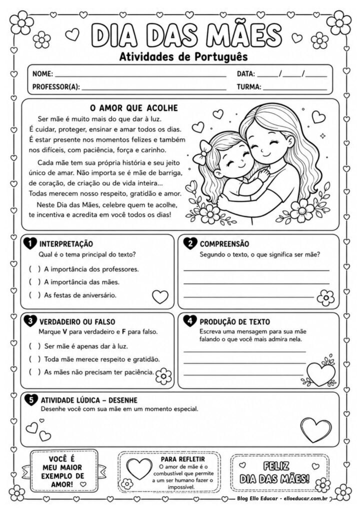 Atividades Dia das Mães 4° ano