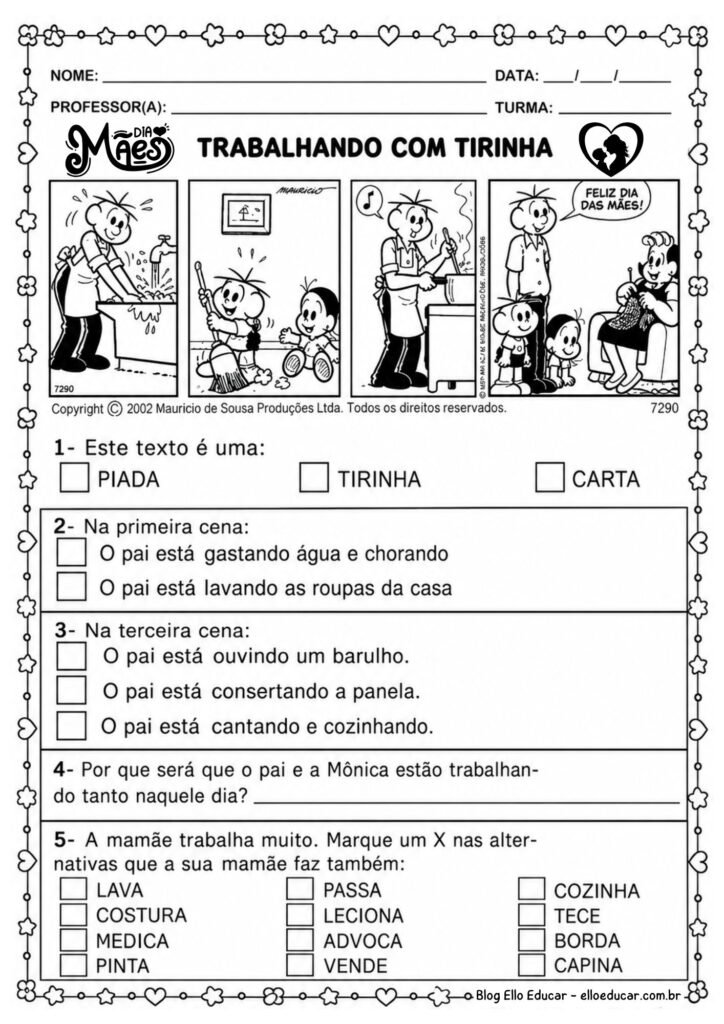 Atividades Dia das Mães com Tirinhas