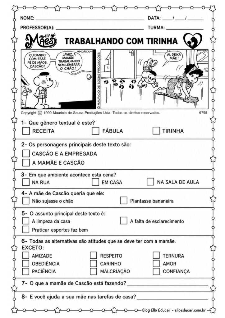 Atividades Dia das Mães com Tirinhas