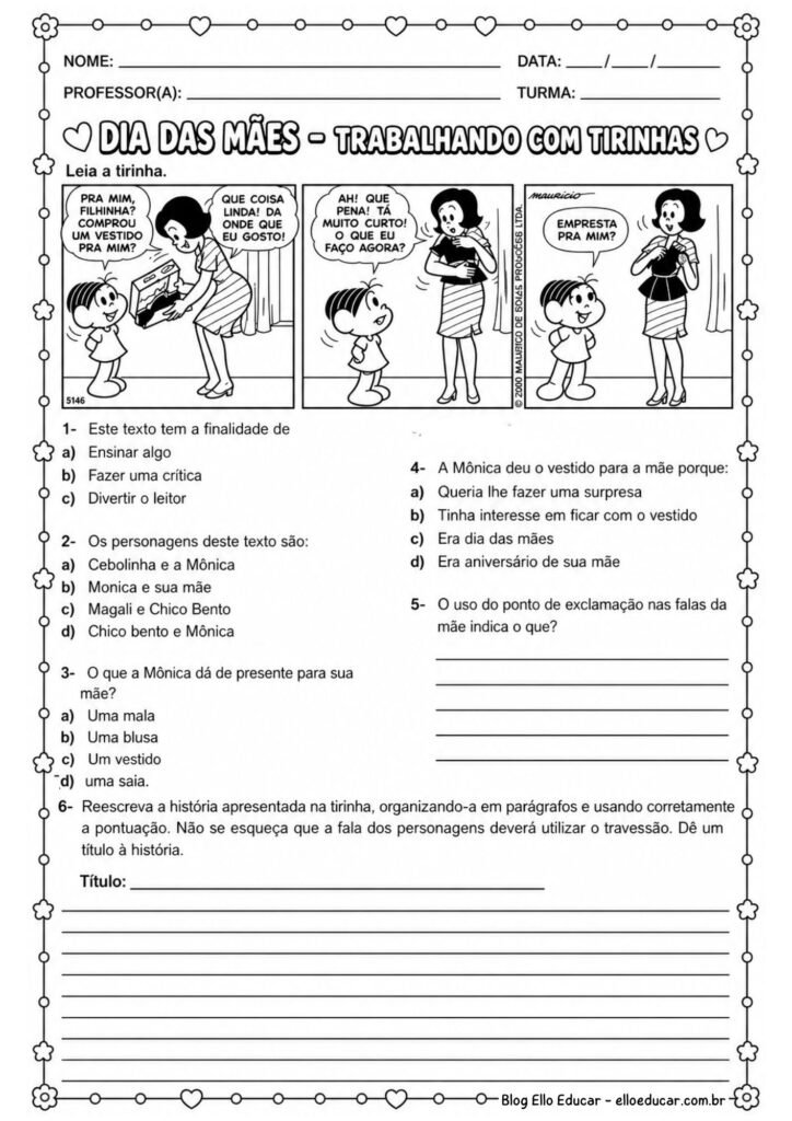 Atividades Dia das Mães com Tirinhas
