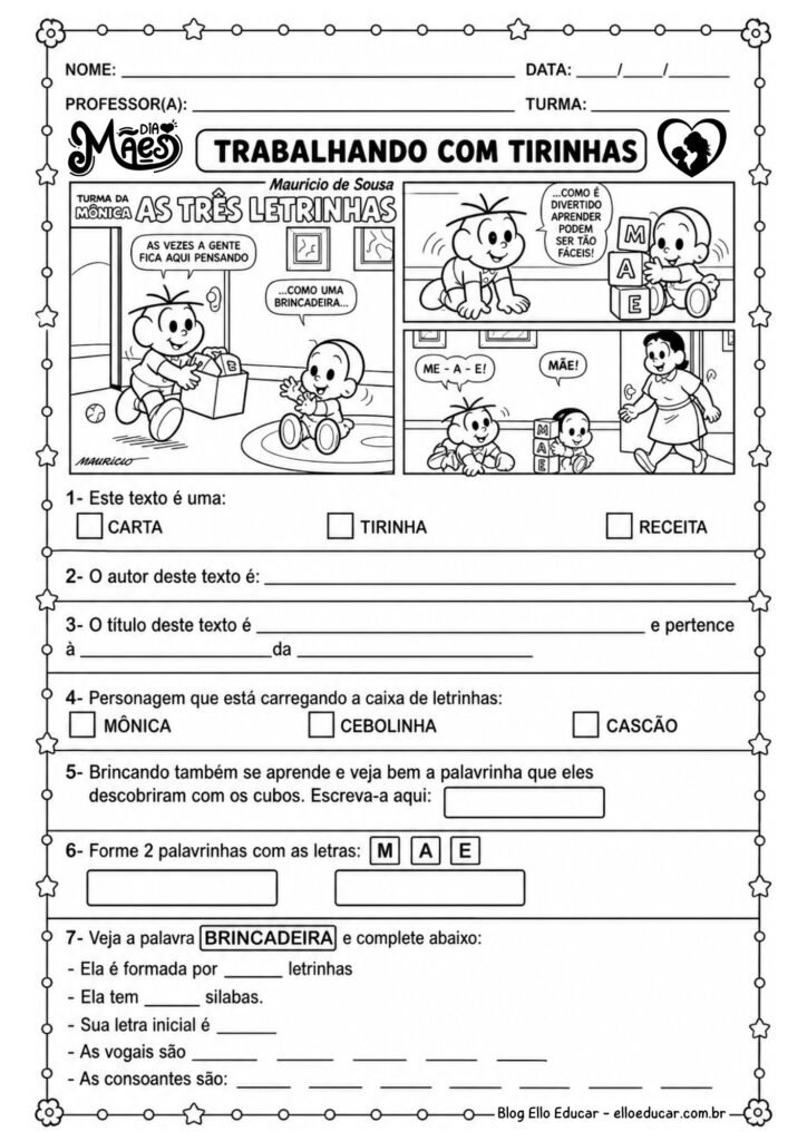 Atividades Dia das Mães com Tirinhas