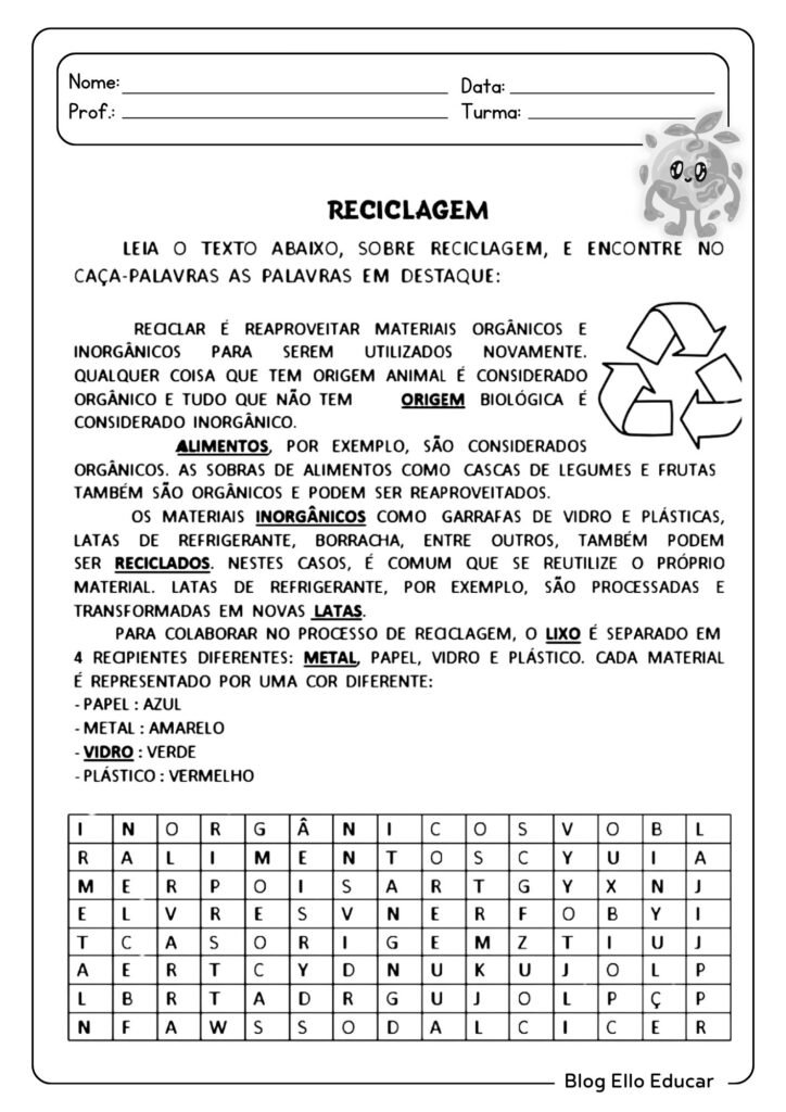 Atividades para Semana do Meio Ambiente para 3° ano