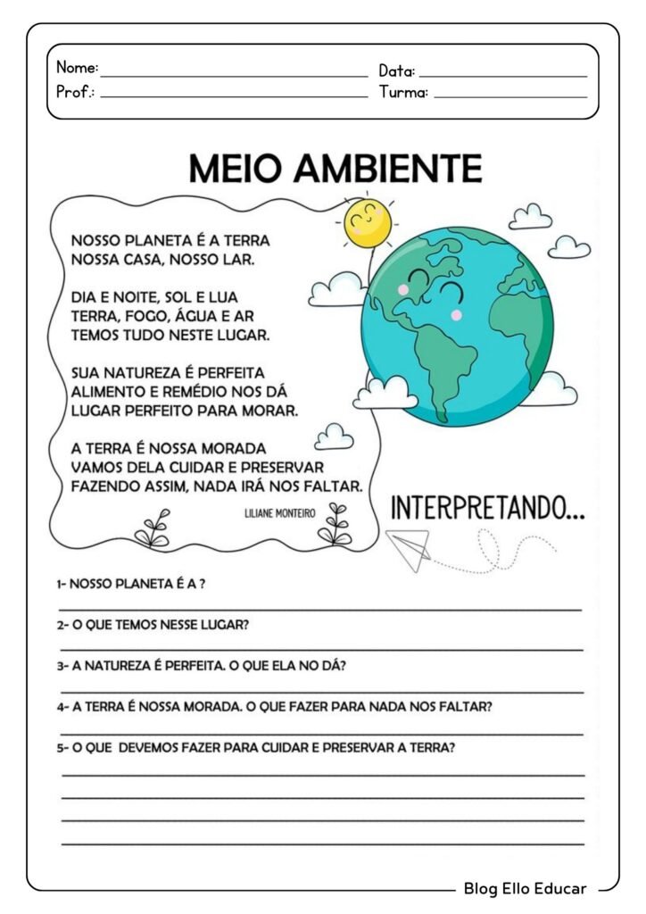 Atividades para Semana do Meio Ambiente para 3° ano