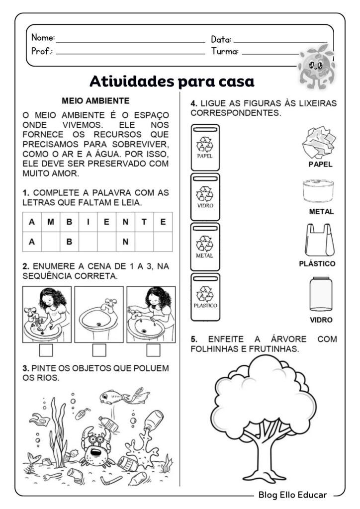 Atividades para a Semana do Meio Ambiente para 1º ano