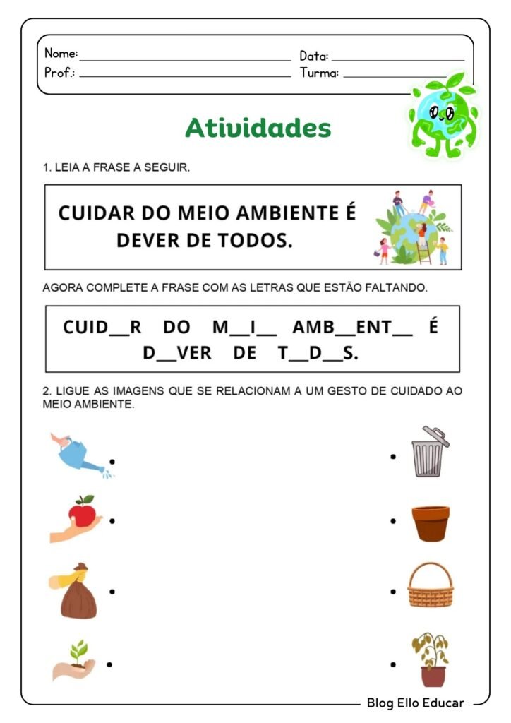 Atividades para a Semana do Meio Ambiente para 1º ano