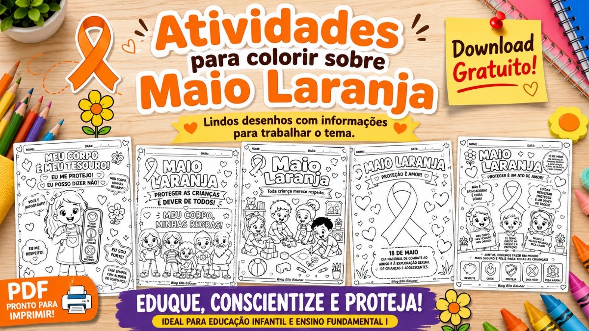Atividades para Colorir sobre o Maio Laranja em PDF para imprimir Gratuitamente