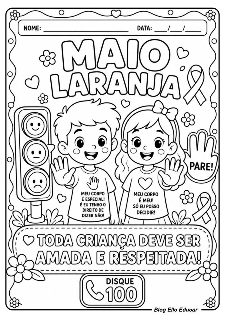 Atividades para colorir sobre o Maio Laranja