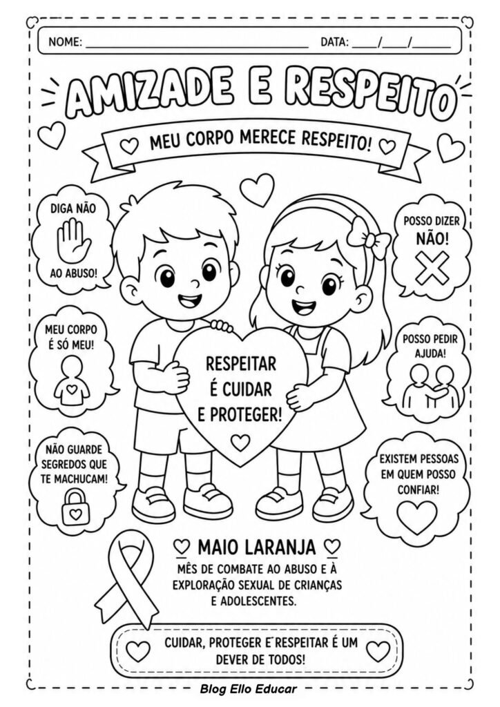 Atividades para colorir sobre o Maio Laranja