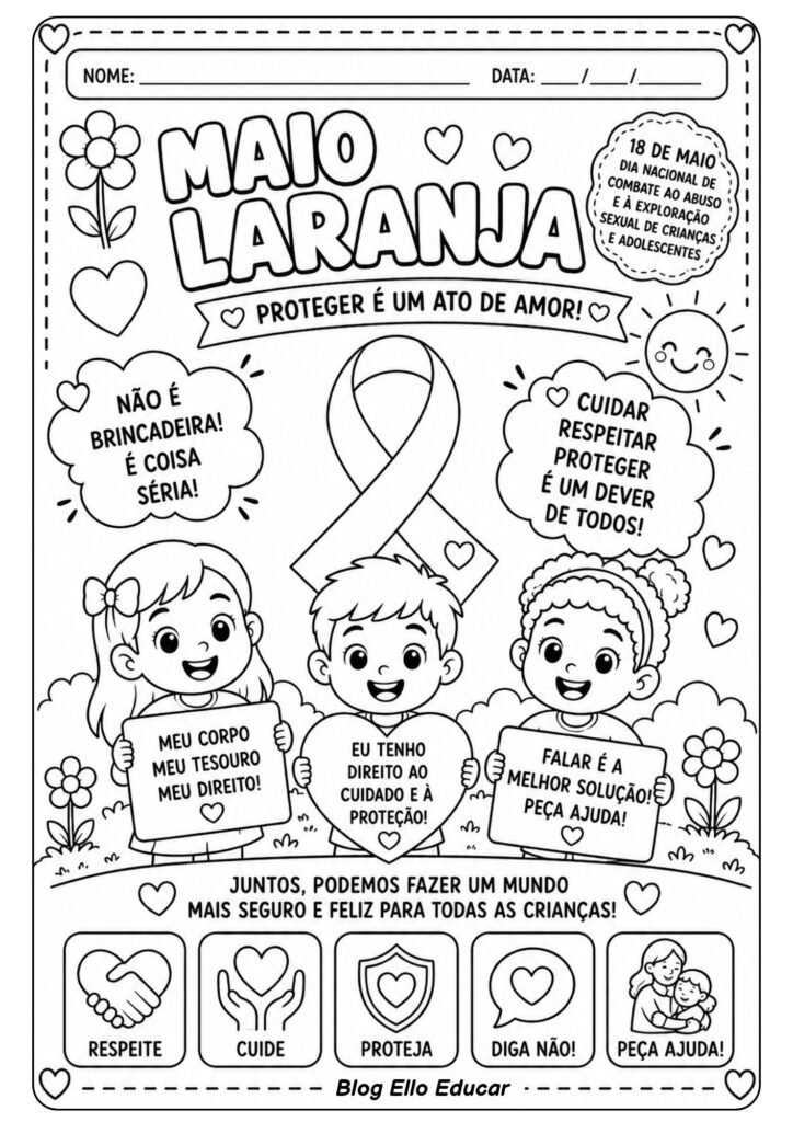 Atividades para colorir sobre o Maio Laranja
