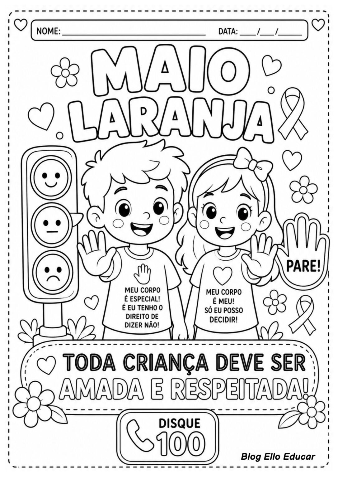 Atividades para Colorir sobre o Maio Laranja em PDF para imprimir