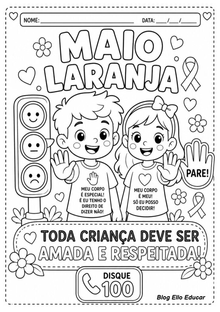 Atividades para colorir sobre o Maio Laranja