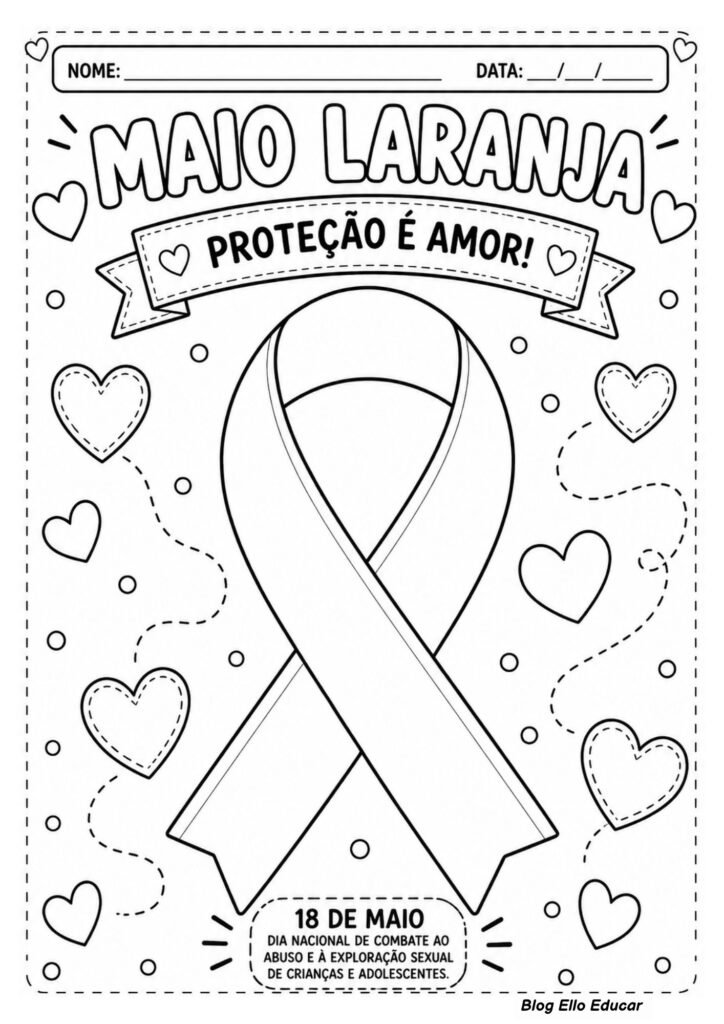 Atividades para colorir sobre o Maio Laranja
