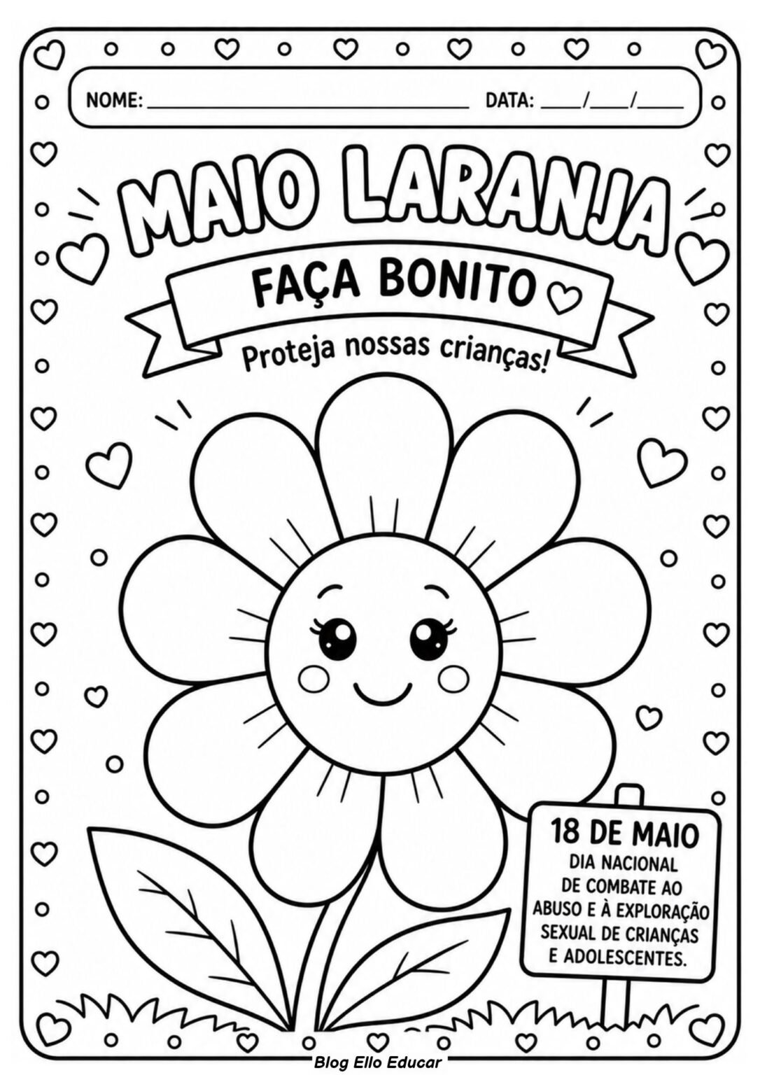 Atividades para Colorir sobre o Maio Laranja em PDF para imprimir