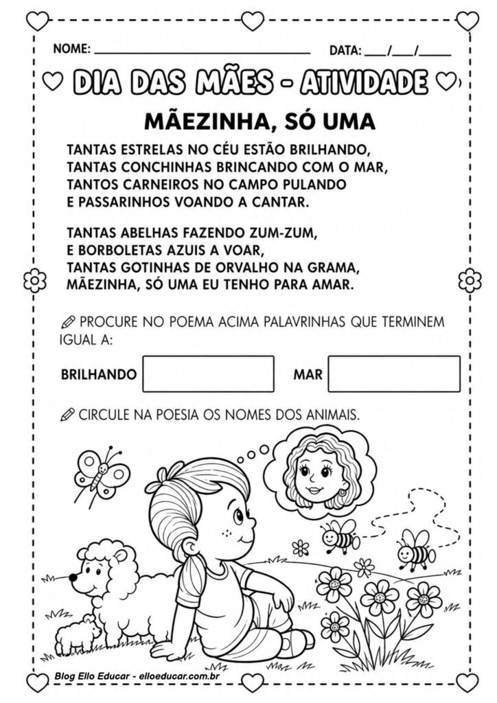 Atividades sobre Dia das Mães para 1° ano