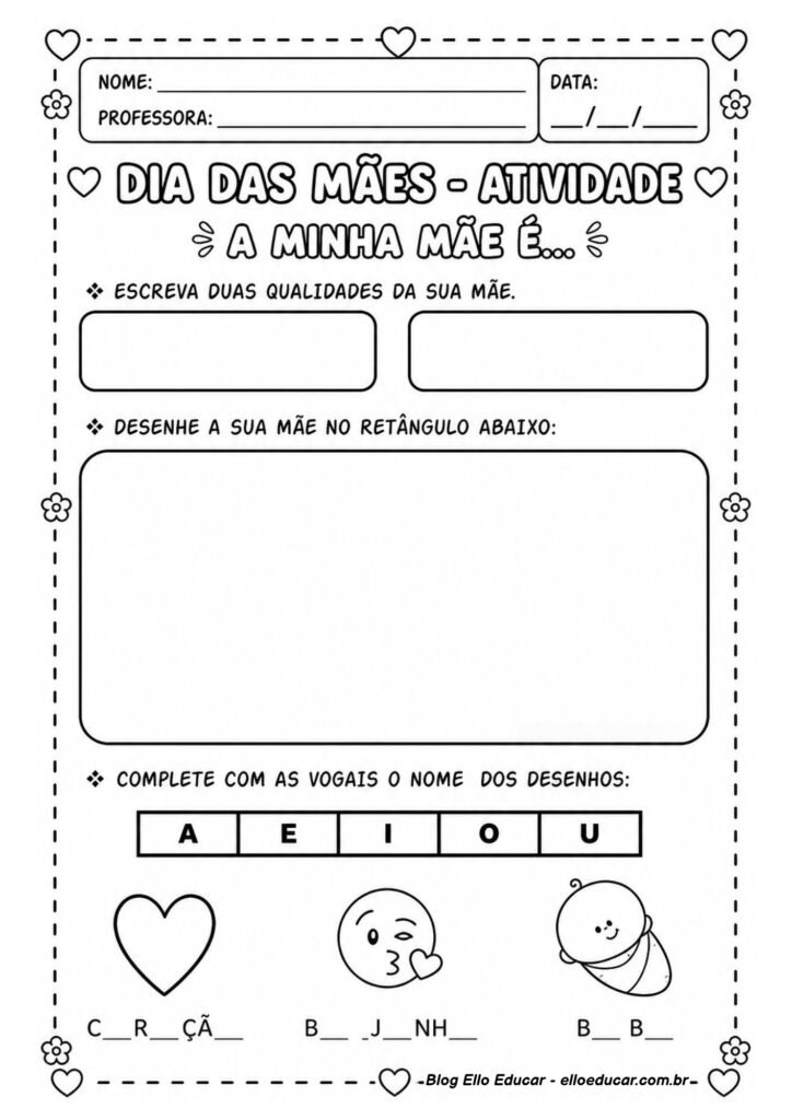 Atividades sobre Dia das Mães para 1° ano