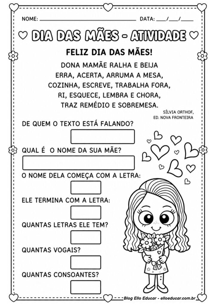 Atividades sobre Dia das Mães para 1° ano