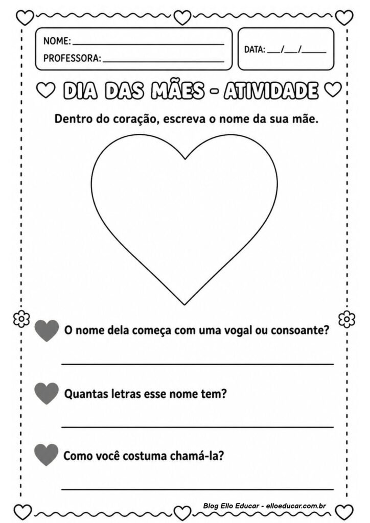 Atividades sobre Dia das Mães para 1° ano