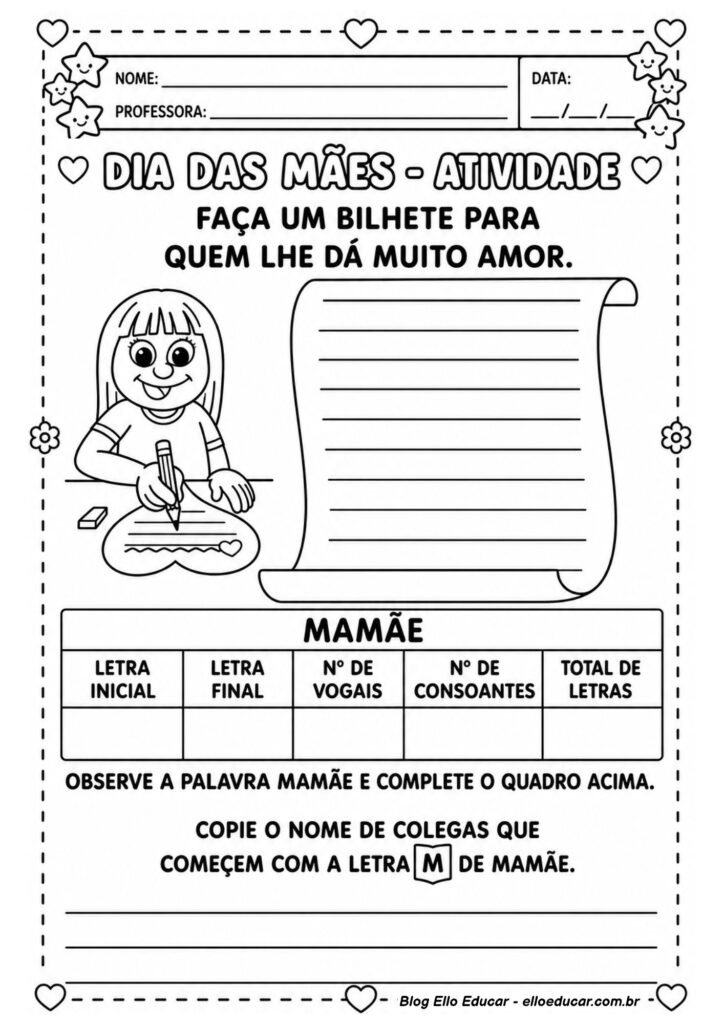Atividades sobre Dia das Mães para 1° ano