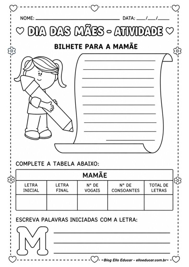 Atividades sobre Dia das Mães para 1° ano