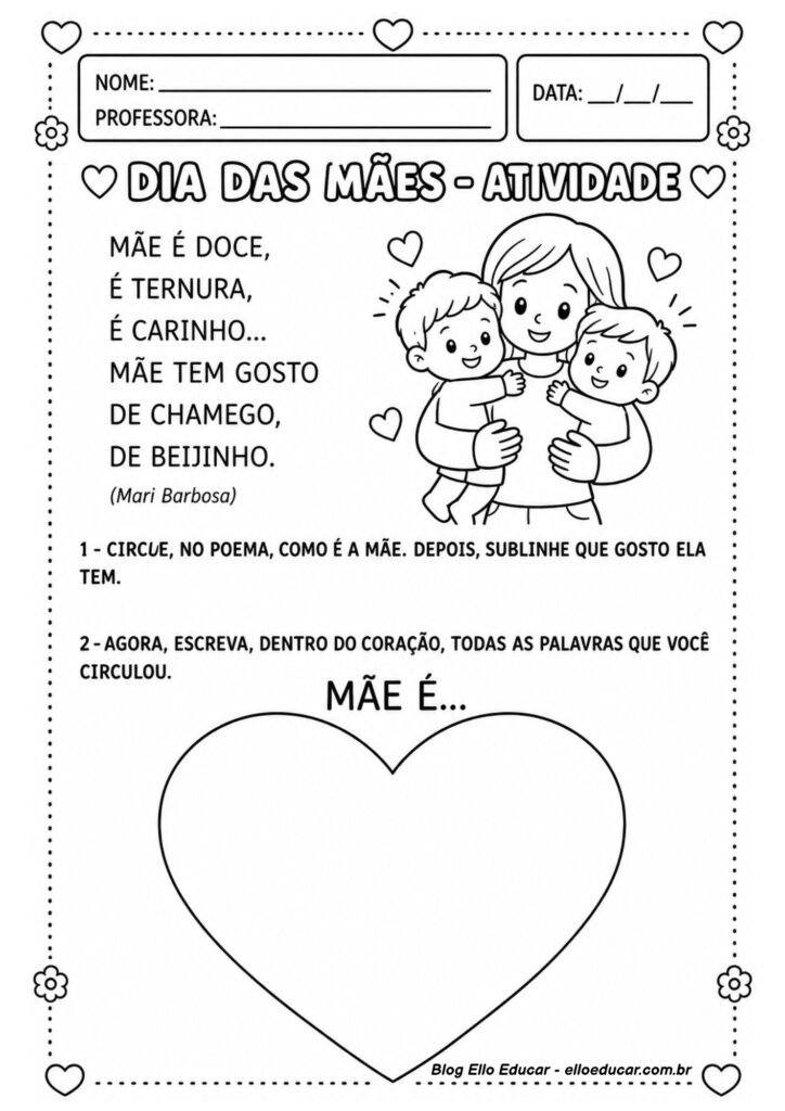 Atividades sobre Dia das Mães para 1° ano