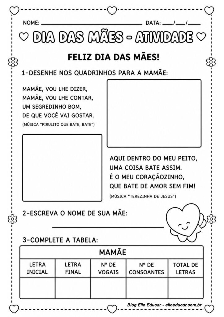 Atividades sobre Dia das Mães para 1° ano