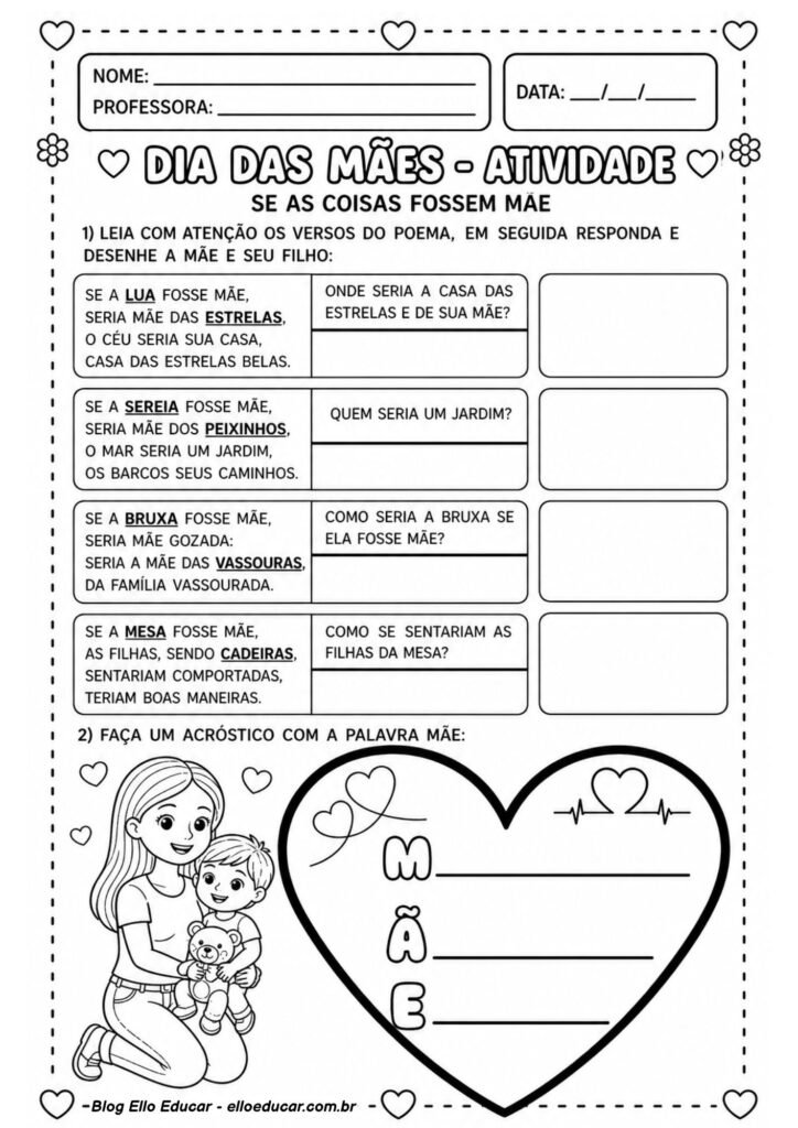 Atividades sobre Dia das Mães para 3° ano