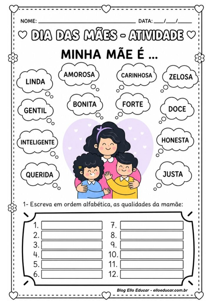 Atividades sobre Dia das Mães para 3° ano