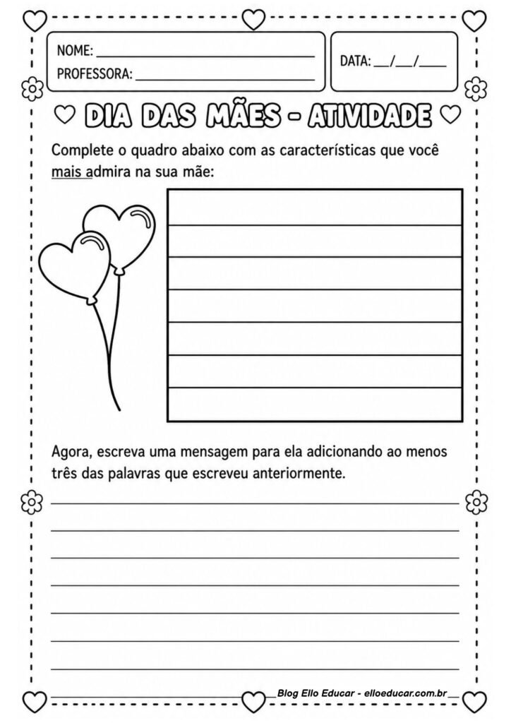 Atividades sobre Dia das Mães para 3° ano