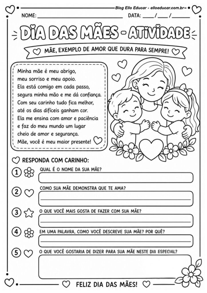 Atividades sobre Dia das Mães para 3° ano