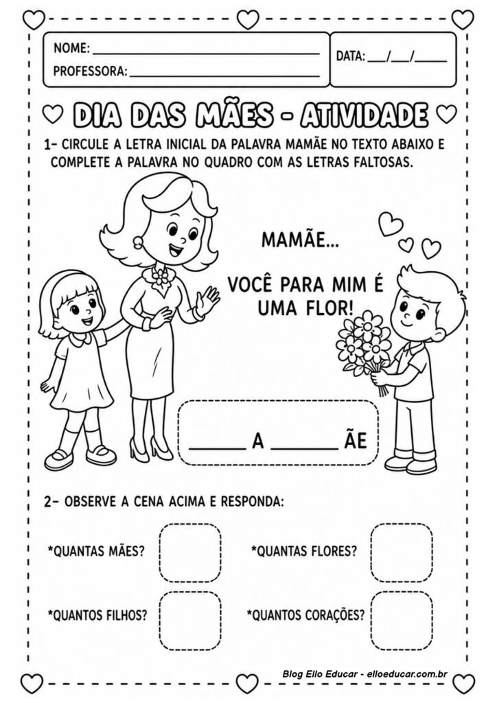 Atividades sobre Dia das Mães para Alfabetização