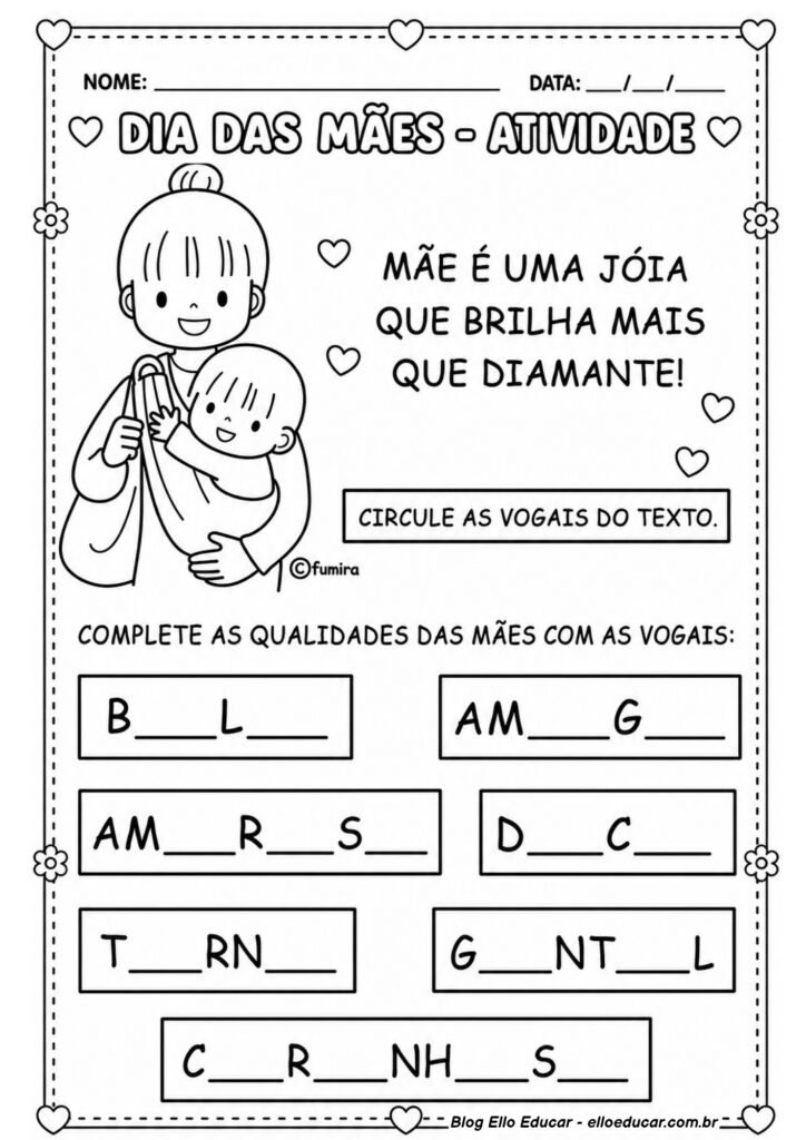 Atividades sobre Dia das Mães para Alfabetização