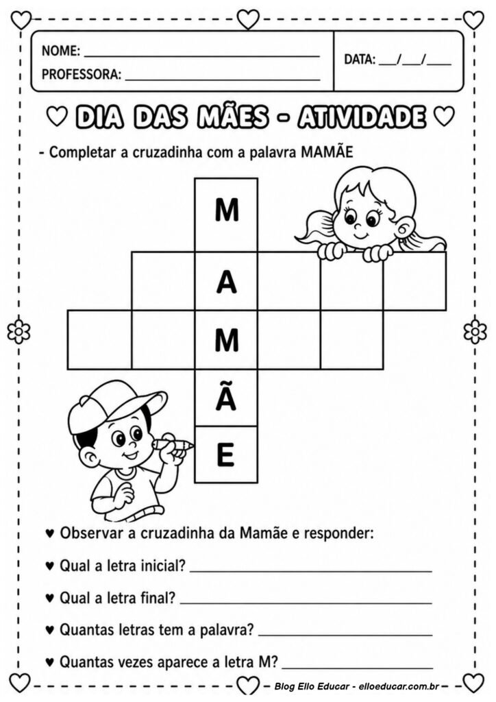 Atividades sobre Dia das Mães para Alfabetização