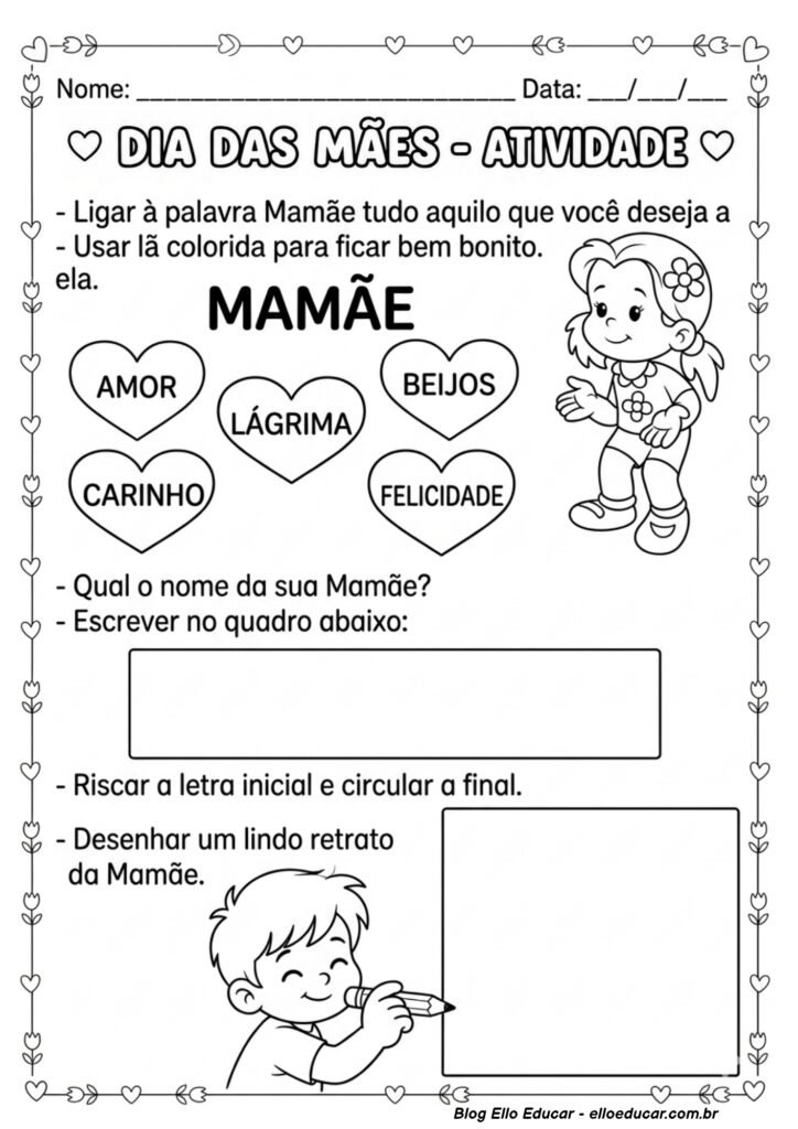 Atividades sobre Dia das Mães para Alfabetização