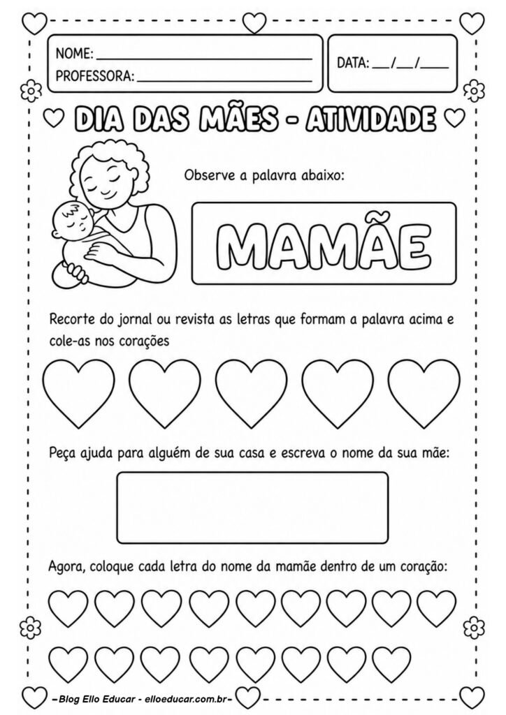 Atividades sobre Dia das Mães para Alfabetização