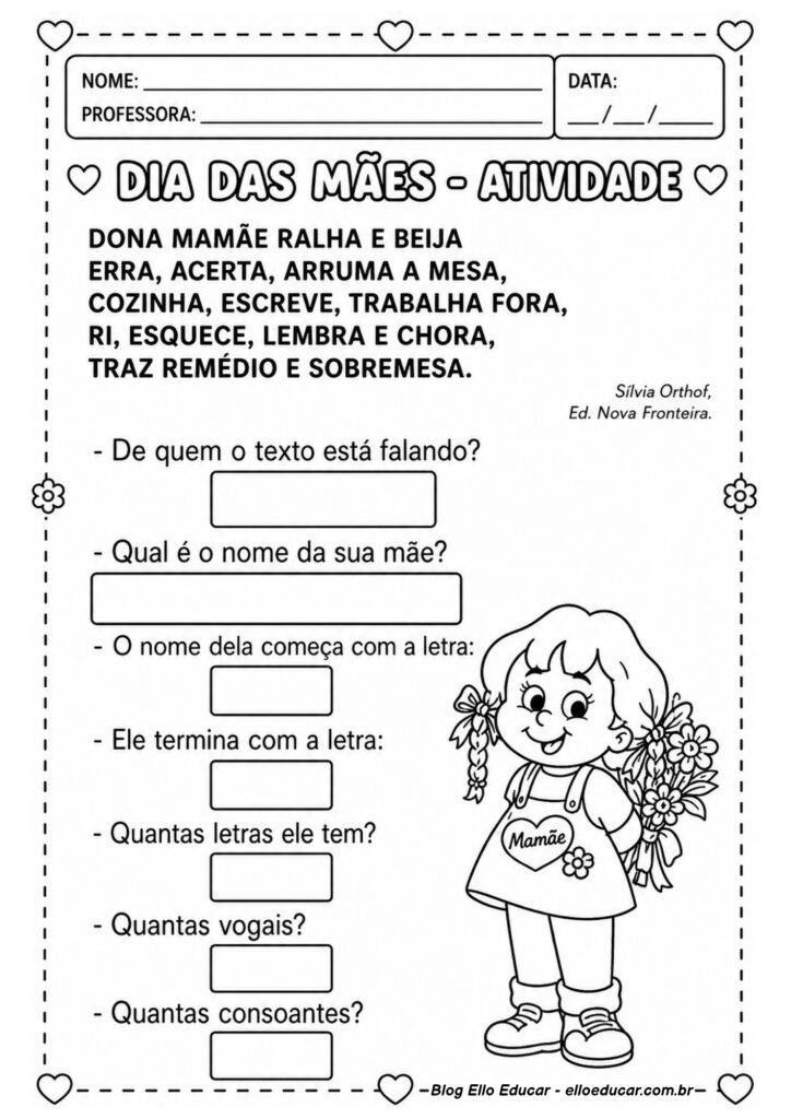 Atividades sobre Dia das Mães para Alfabetização