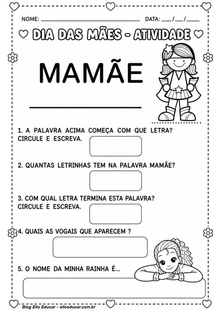 Atividades sobre Dia das Mães para Alfabetização