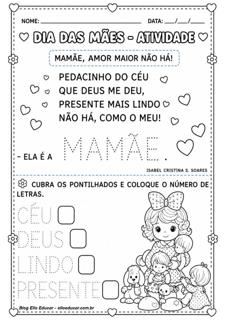 Atividades sobre Dia das Mães para Alfabetização