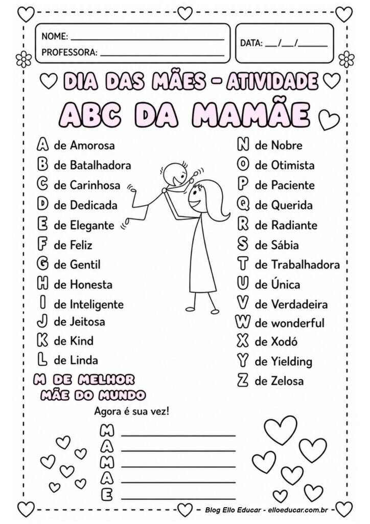 Atividades sobre Dia das Mães para Alfabetização