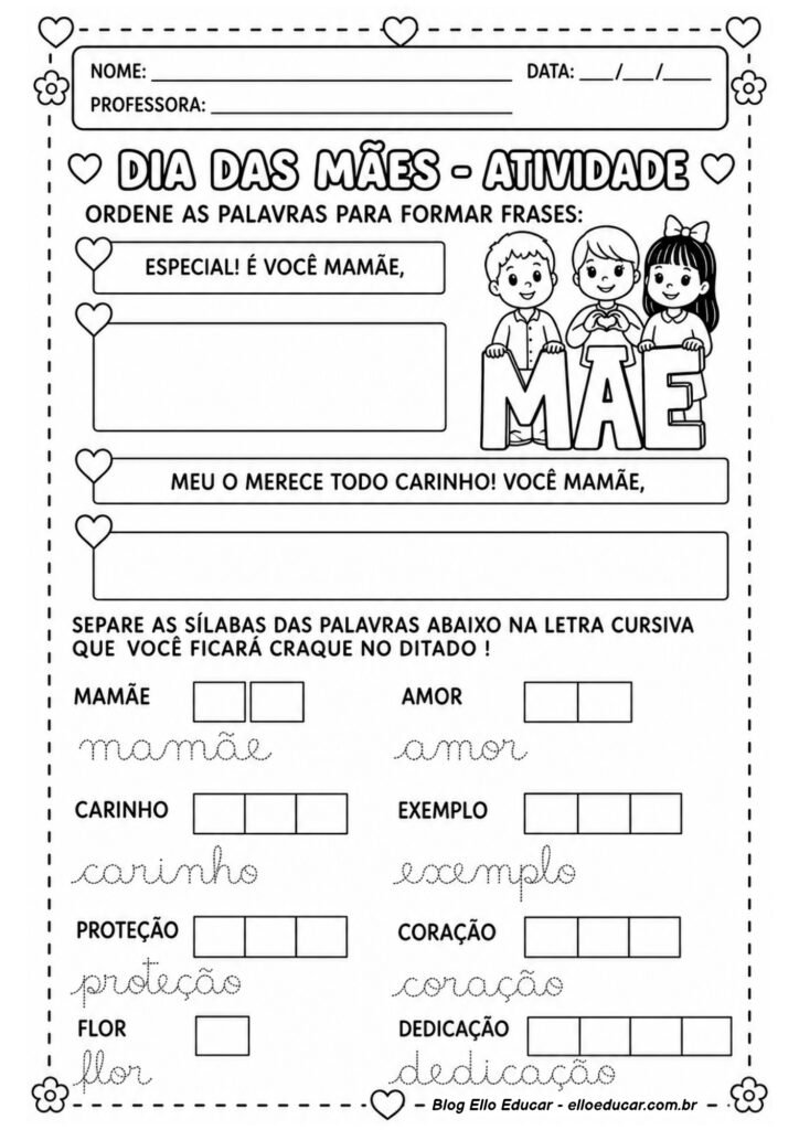 Atividades sobre Dia das Mães para Alfabetização