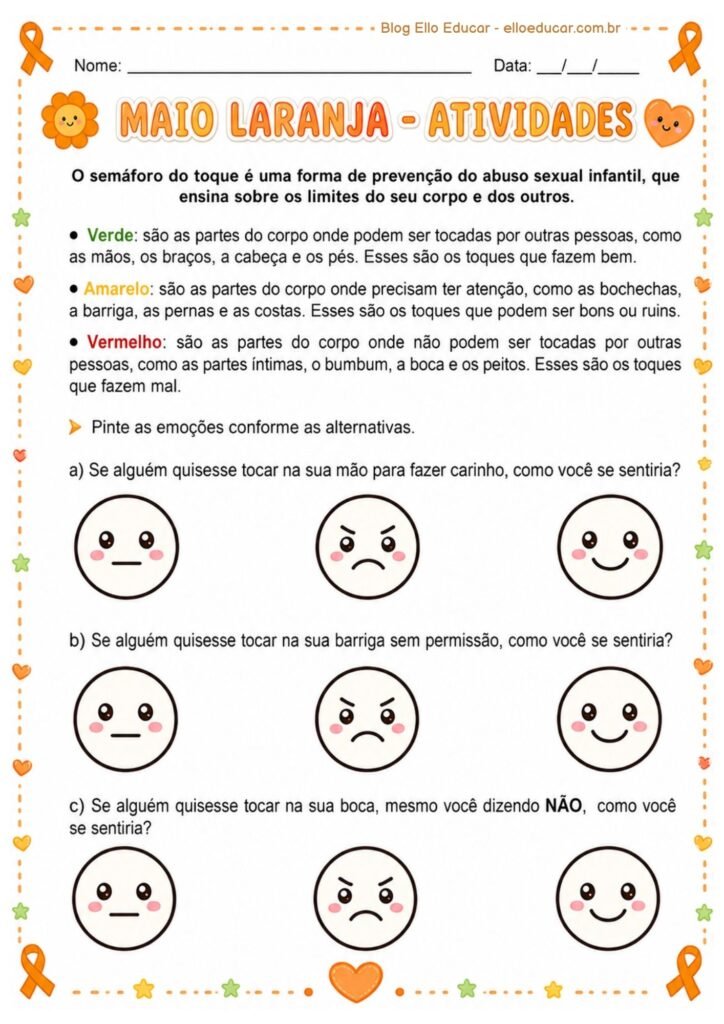 Atividades sobre Maio Laranja 1° e 2° ano