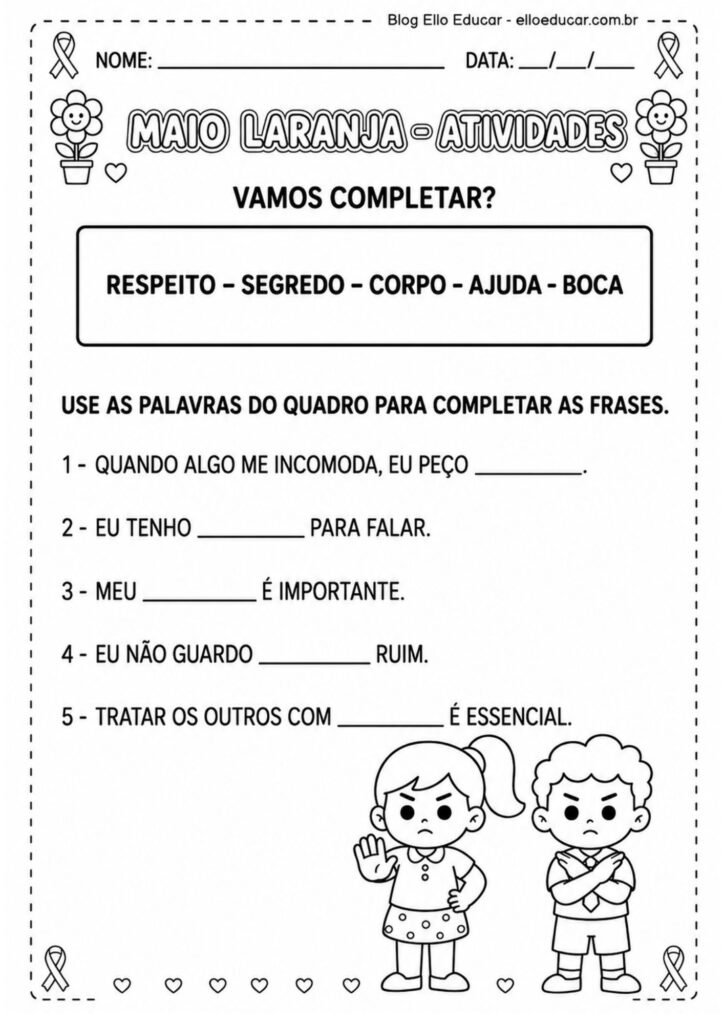 Atividades sobre Maio Laranja 1° e 2° ano