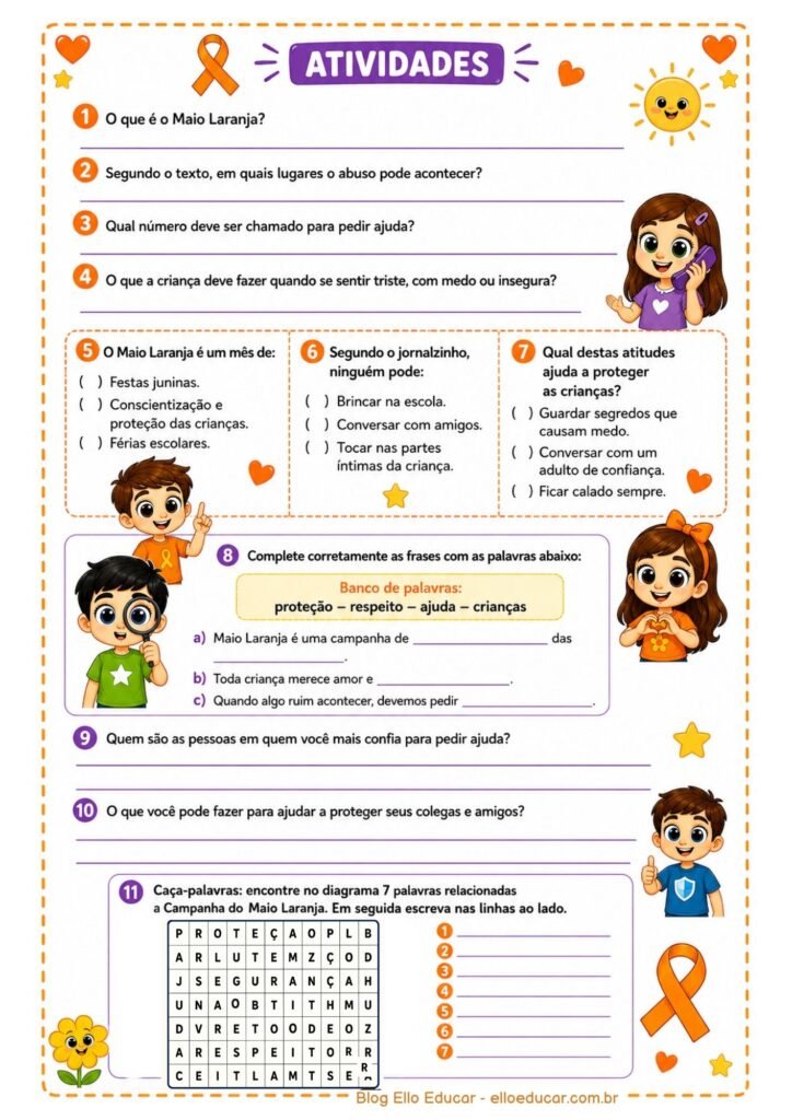 Atividades sobre Maio Laranja 4° e 5° ano