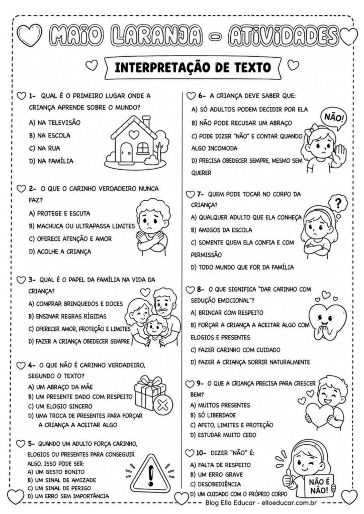 Atividades sobre Maio Laranja para 4° ano