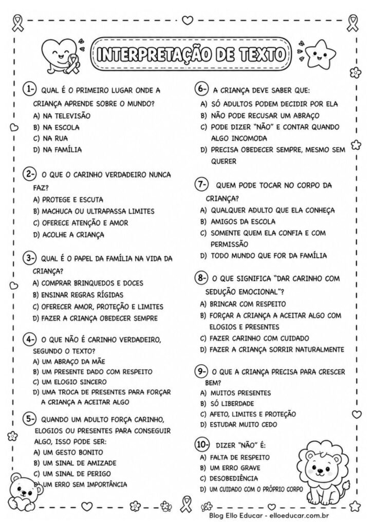 Atividades sobre Maio Laranja para 4° ano