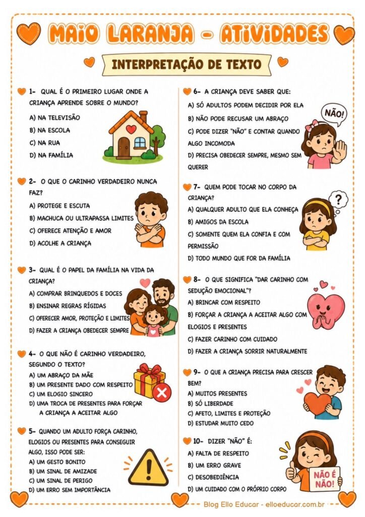 Atividades sobre Maio Laranja para 4° ano